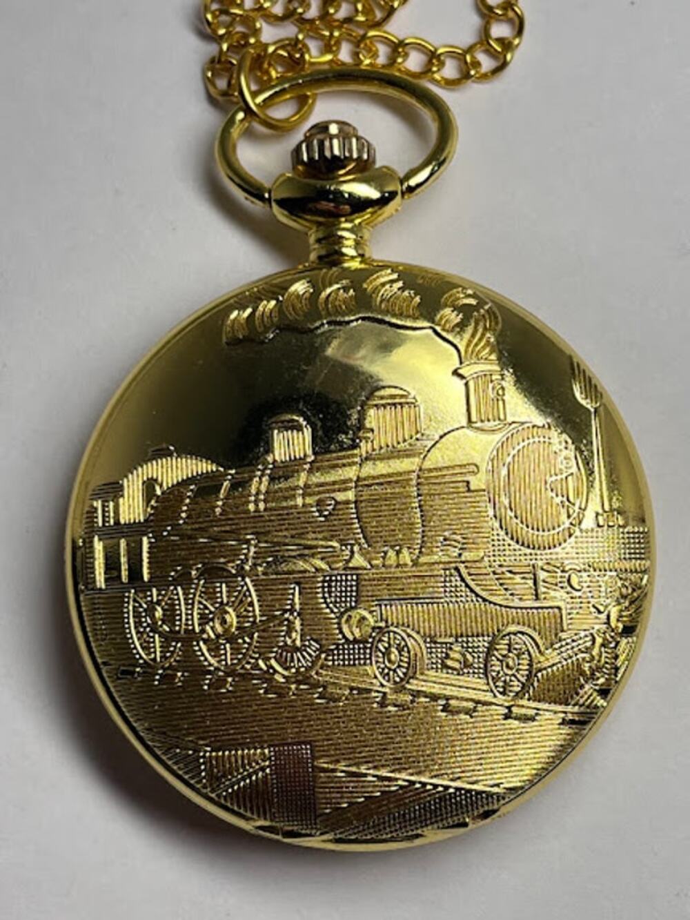 Cindiry Bronze Train Front Locomotive Engine Design Pocketwatch Quartz Chain FOB